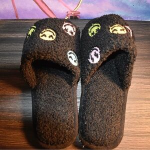 Cozy Black Slippers with Colorful Smiley Faces